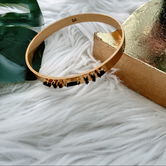 Madewell Bangle Gold Color Black Jewels Slip On - Picture 4 of 8